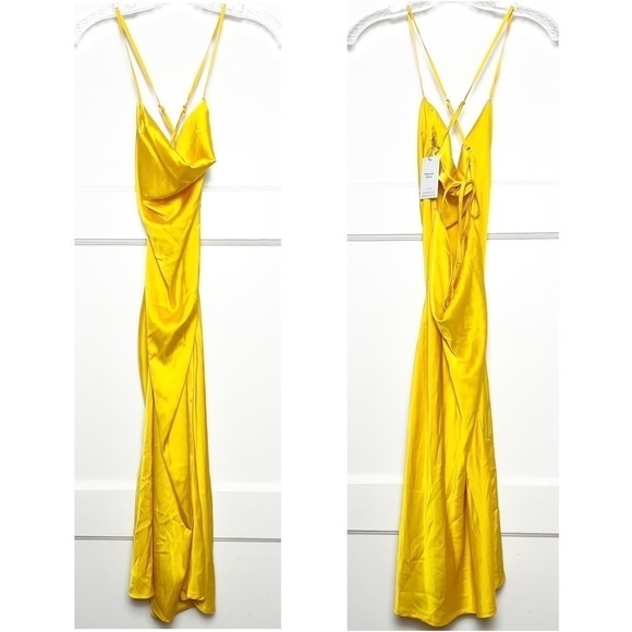 NWT WEWOREWHAT Y2K Satin Cowl Square Neck Sleeveless Open Back Cocktail Gown M - Picture 4 of 7